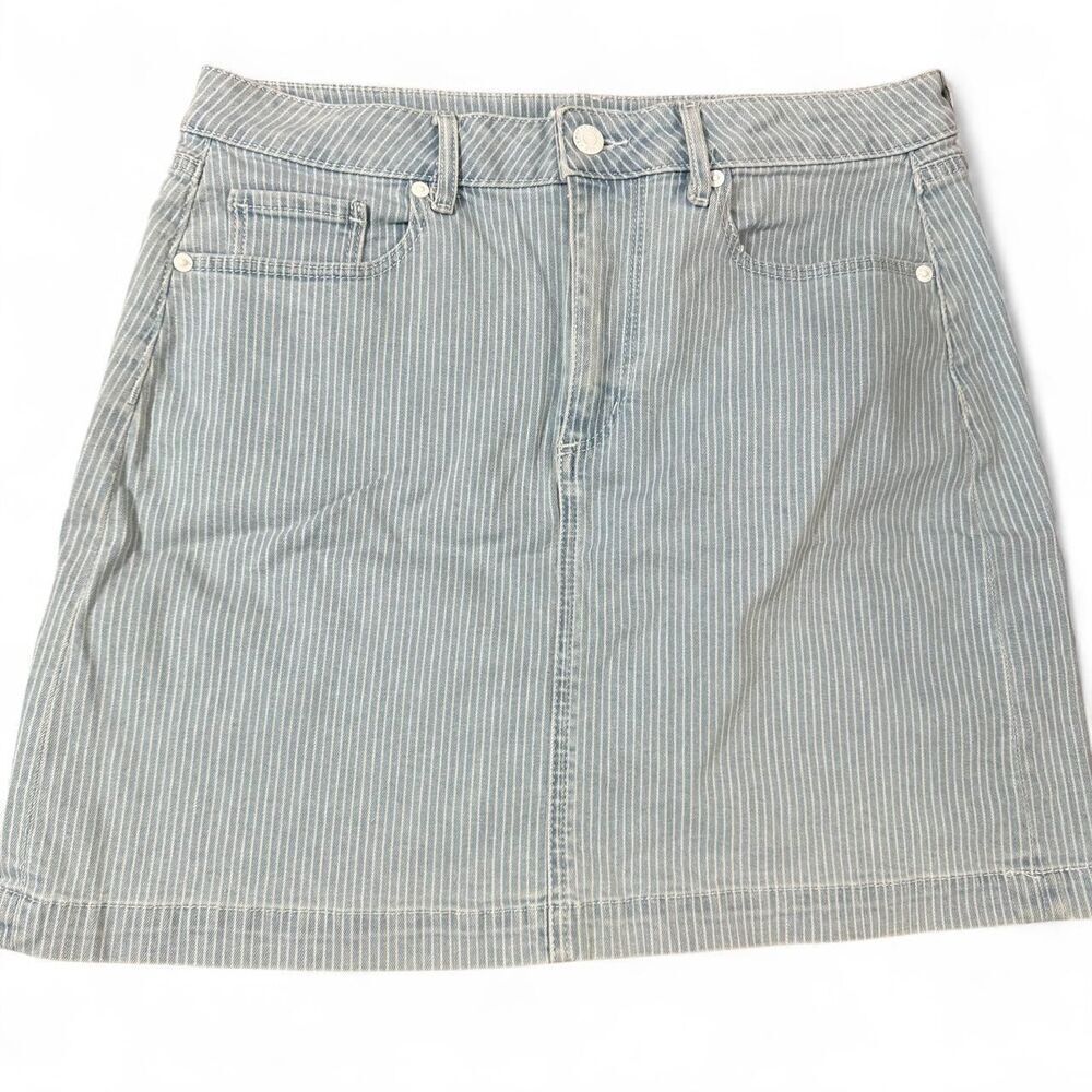 LOFT Light blue denim mini skirt white stripes Boho Jean Skirt Preppy Boho size6